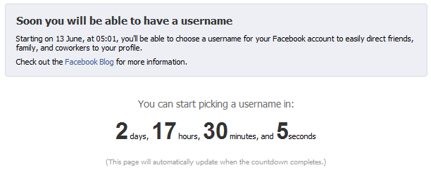 Facebook Username Countdown
