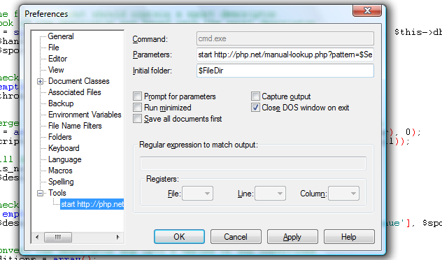 Textpad Tools Options